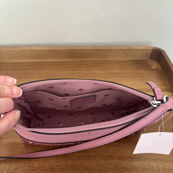 Kate Spade Ramey Dusty Peon Pink Saffiano Leather Pink Sparkle Crossbody New - Picture 9 of 9